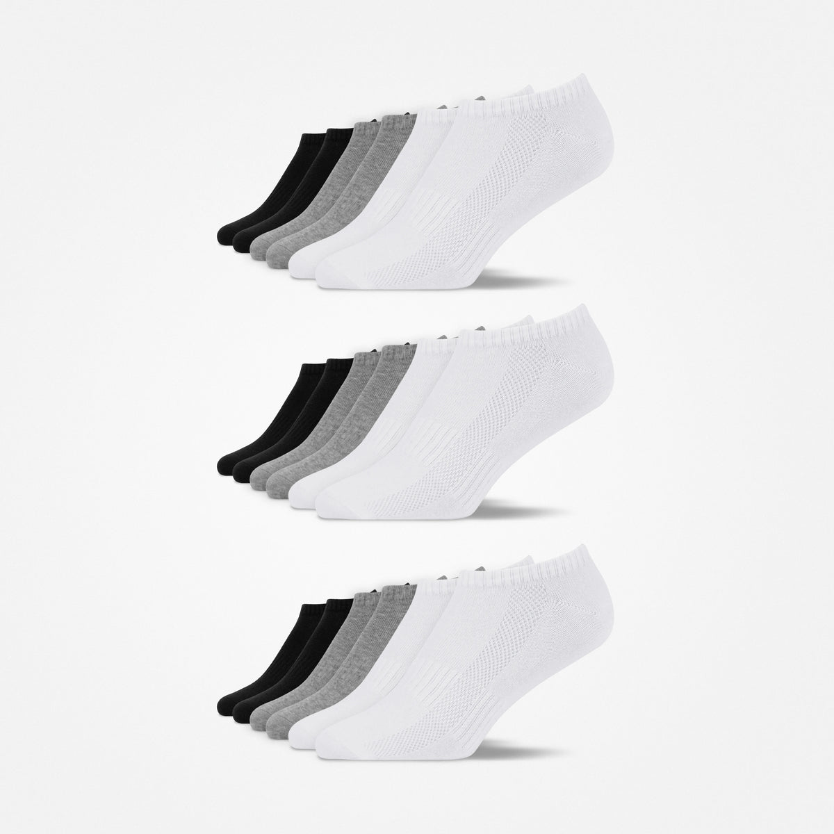 {"alt": "Sneaker Socken - Socken - Mix (Schwarz/Weiß/Grau)", "quantity":"3"}