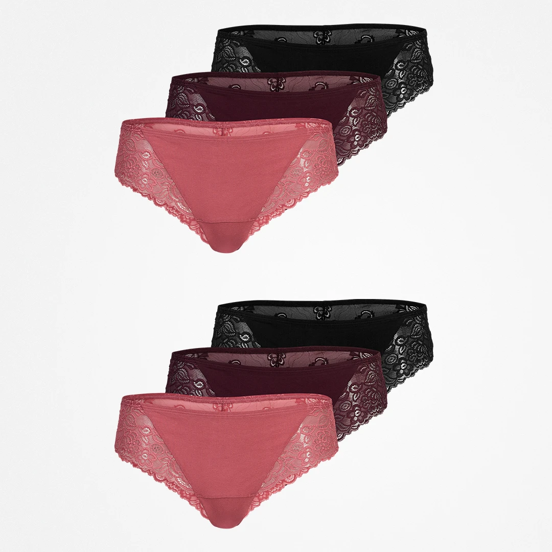 {"alt": "Brazilian Slips mit Spitze - Unterhosen - Mix (Mauve/Weinrot/Schwarz)", "quantity":"2"}