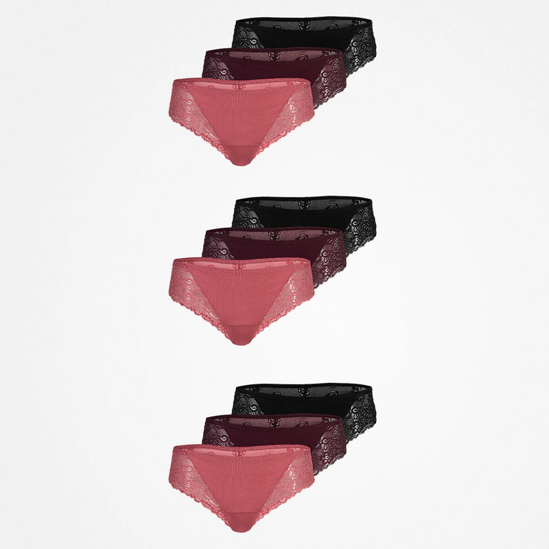 {"alt": "Brazilian Slips mit Spitze - Unterhosen - Mix (Mauve/Weinrot/Schwarz)", "quantity":"3"}