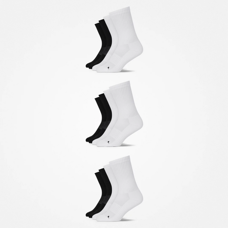 {"alt": "Hohe Laufsocken - Socken - Schwarz-Weiß", "quantity":"3"}