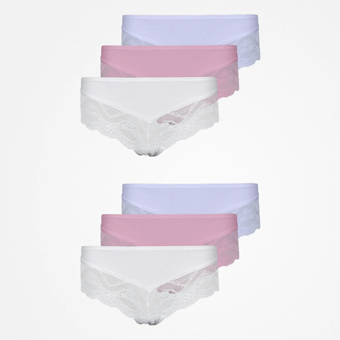{"alt": "Hipster Panties mit Spitze - Unterhosen - Mix (Weiß/Rosa/Lila)", "quantity":"2"}