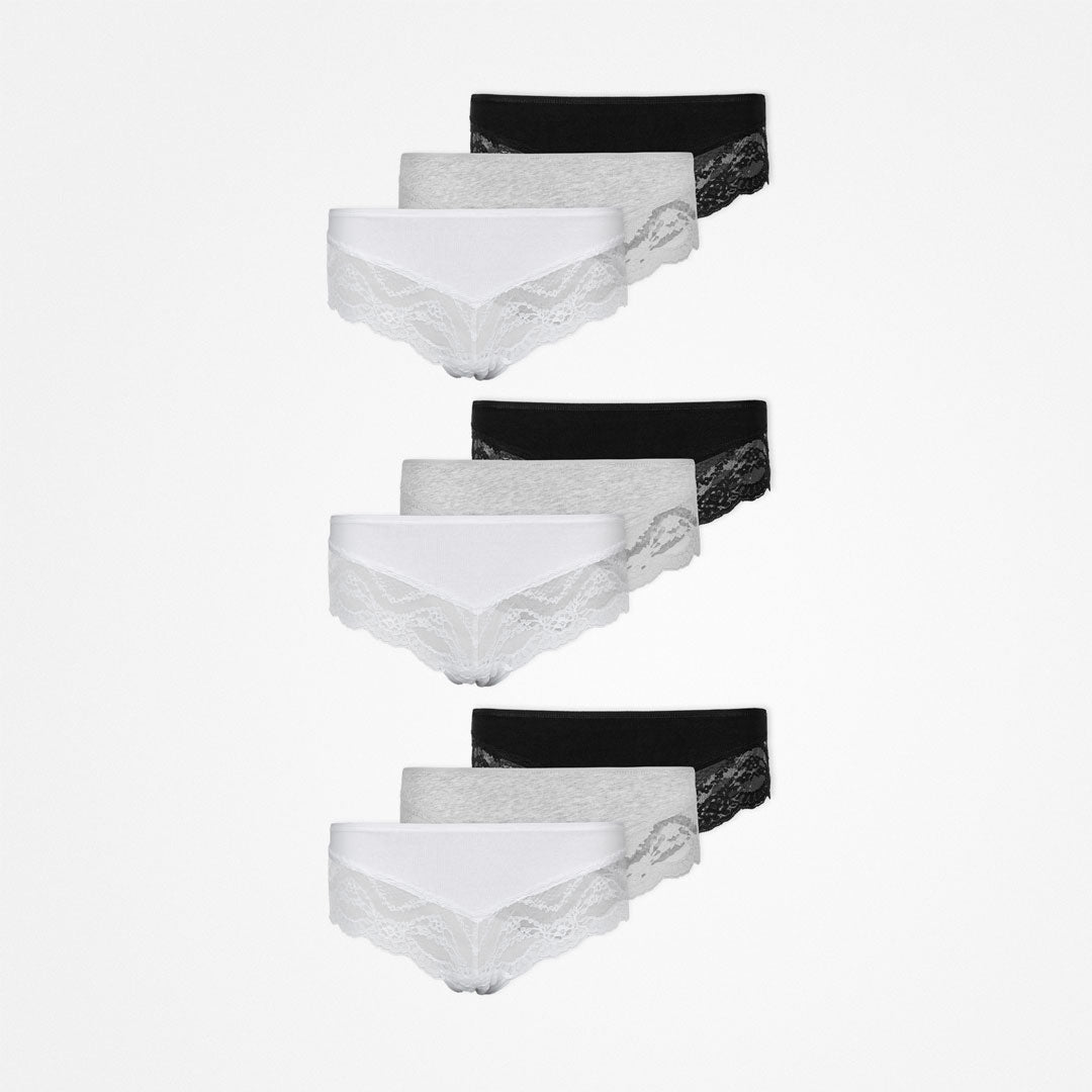 {"alt": "Hipster Panties mit Spitze - Unterhosen - Mix (Weiß/Hellgrau/Schwarz)", "quantity":"3"}