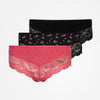 Hipster Panties mit Spitze - Unterhosen - Mix Print (Schwarz/Mauve)