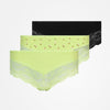 Hipster Panties mit Spitze - Unterhosen -Mix Print (Schwarz/Grün)