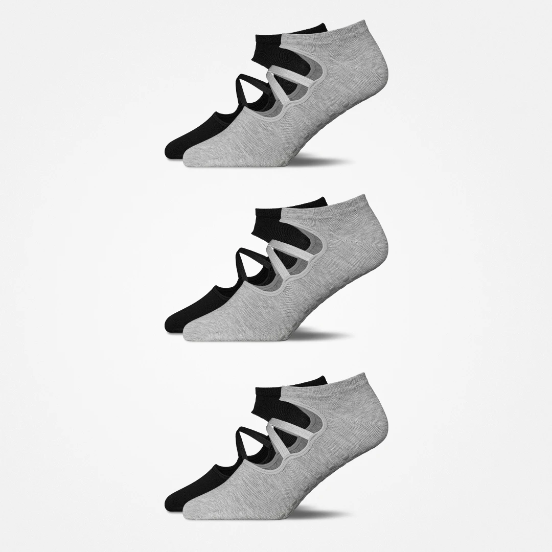 {"alt": "Pilates Socken mit Riemchen - Socken - Mix (Schwarz/Grau)", "quantity":"3"}