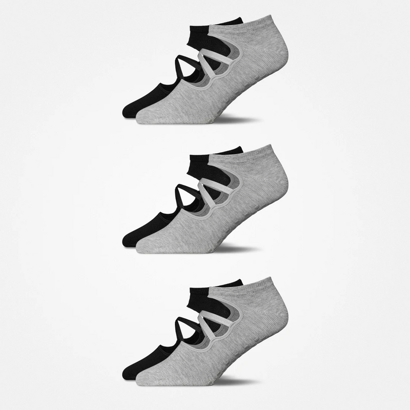 {"alt": "Pilates Socken mit Riemchen - Socken - Mix (Schwarz/Grau)", "quantity":"3"}