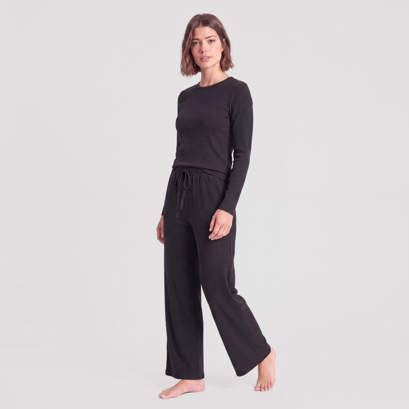 Pantaloni lounge donna a coste | Nero