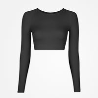 Geripptes Sportshirt langarm Damen - Oberteile - Schwarz