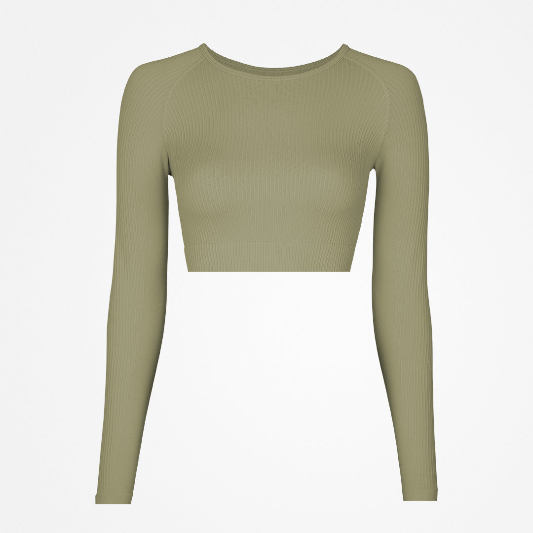 Geripptes Sportshirt langarm Damen - Oberteile - Pastellgrün