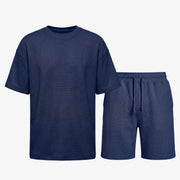 Schlafanzug Set Waffle Herren kurz - Kleidung - Dunkelblau