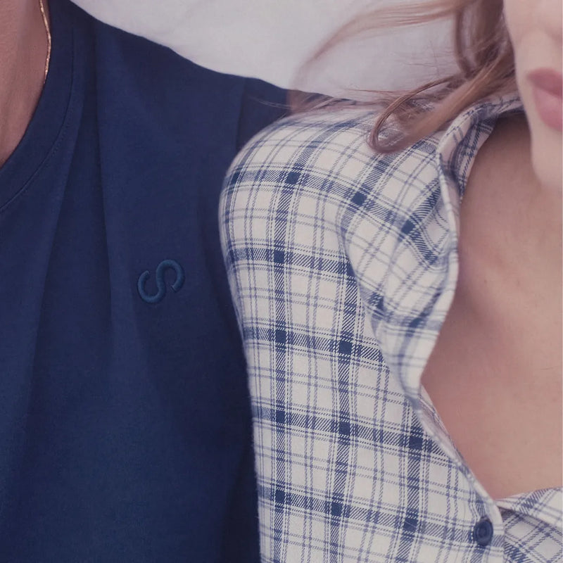 Flanellen pyjamaset dames | donkerblauw-wit geruit