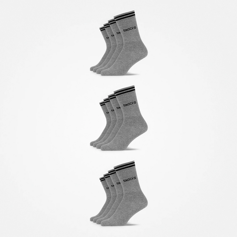 {"alt": "Calzini sportivi alti con righe - Calzini - Grigio", "quantity":"3"}