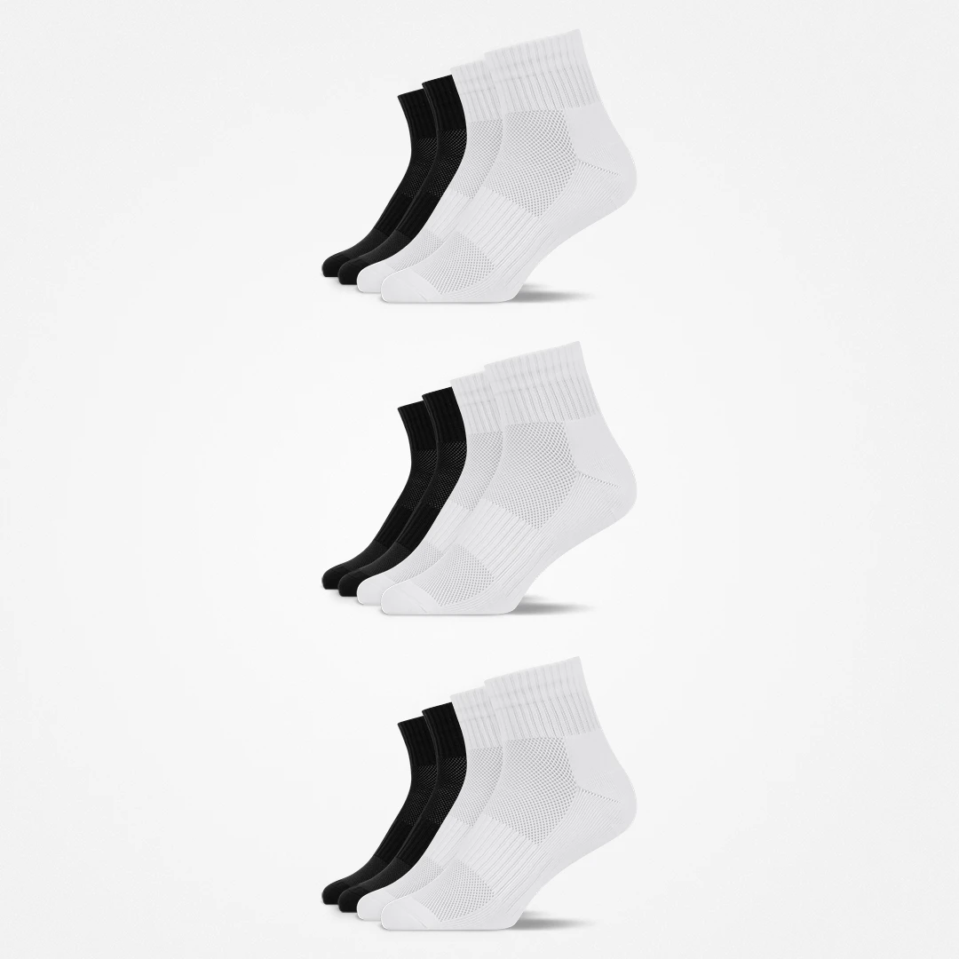 {"alt": "Mittelhohe Laufsocken - Socken - Schwarz-Weiß", "quantity":"3"}