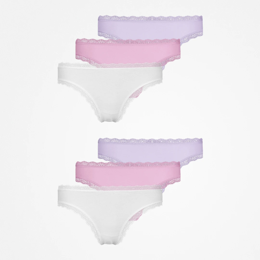 {"alt": "Tangas mit Spitze - Unterhosen - Mix (Weiß/Rosa/Lila)", "quantity":"2"}