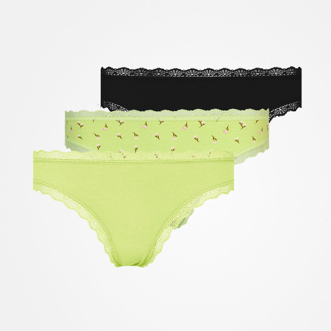 Tangas mit Spitze - Unterhosen - Mix Print (Schwarz/Grün)