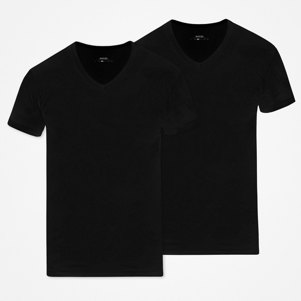 T Shirt mit V-Ausschnitt - Oberteile - Schwarz