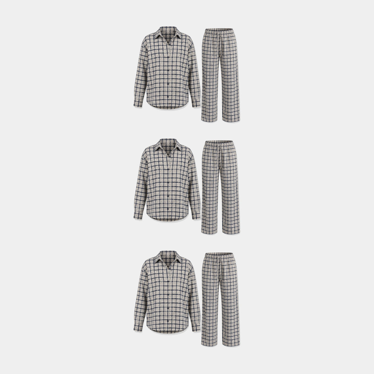 {"alt": "Flanell Schlafanzug Set Damen - Kleidung - Dunkelblau-Weiß kariert", "quantity":"3"}