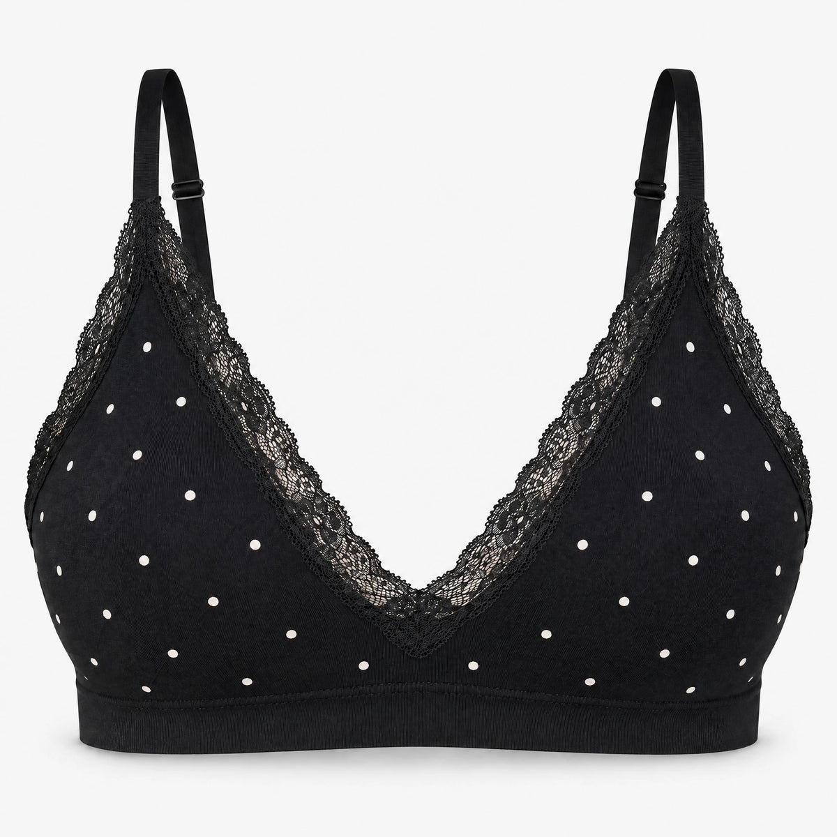 Seamless Spitzen Bralette - Oberteile - Schwarz mit weißen Pünktchen