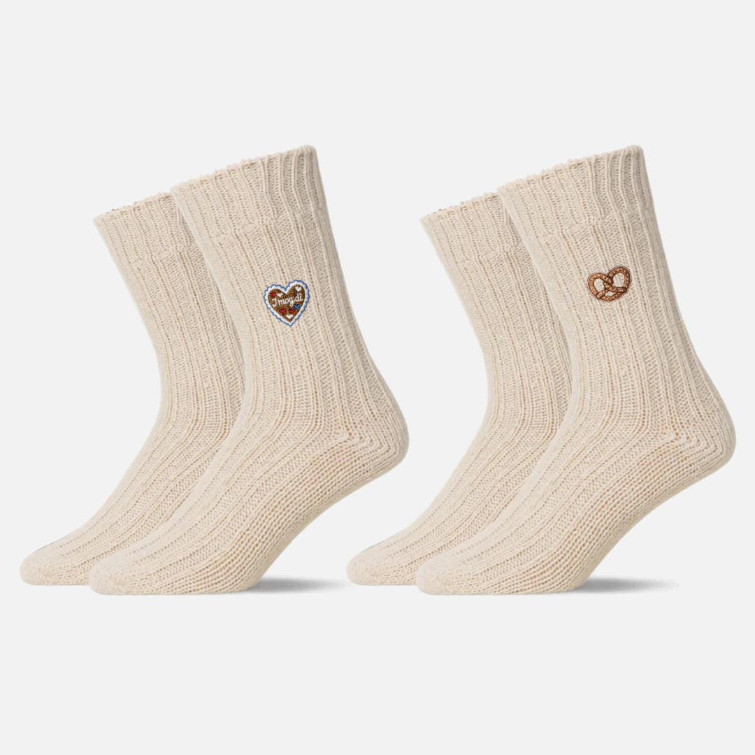 Norweger Socken - Socken - Off White "Lebkuchenherz & Brezn"-Edition