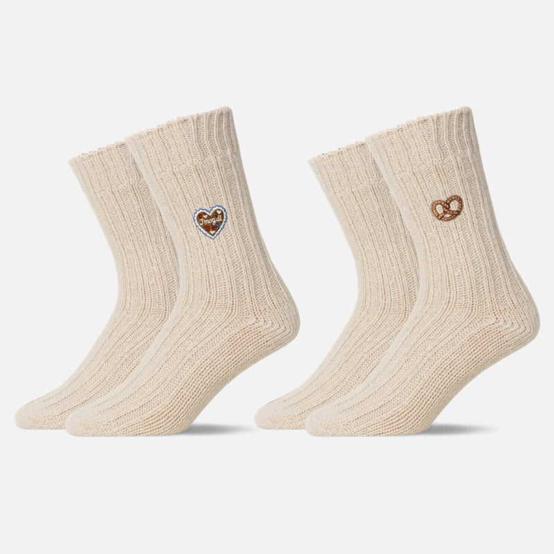 Norweger Socken - Socken - Off White "Lebkuchenherz & Brezn"-Edition