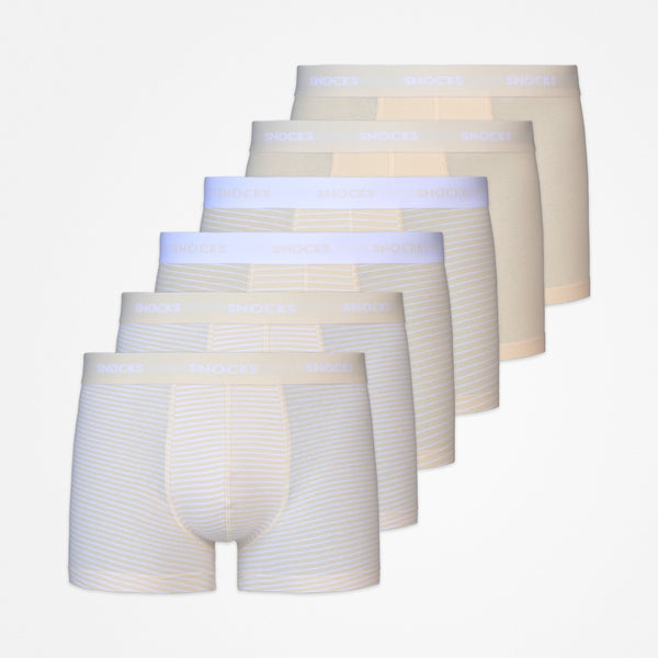 Boxershorts mit farbigem Bund - Unterhosen - Beige Streifen