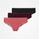 Culotte brésilienne avec dentelle - Sous-vêtements - Mix (Mauve/rouge vin/noir)