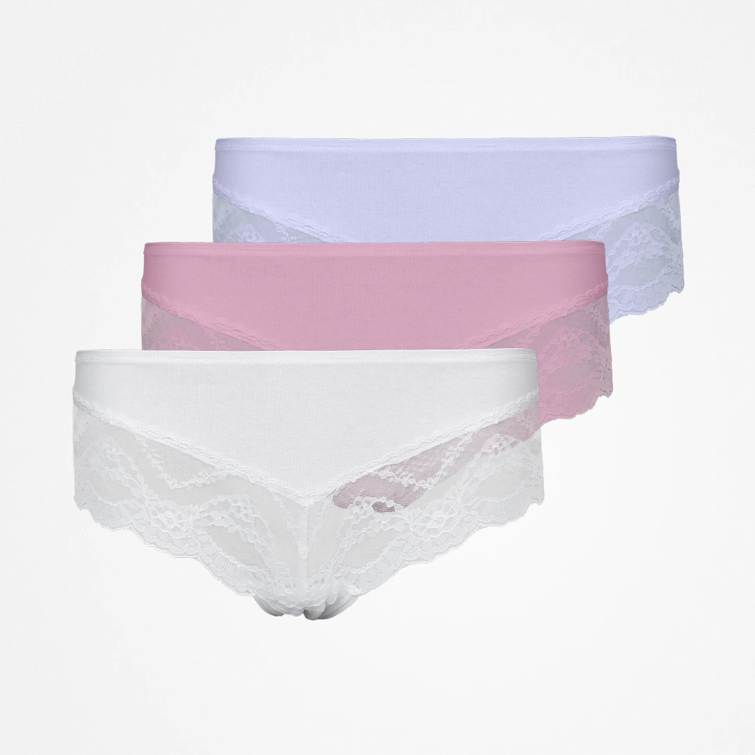 Hipster Panties mit Spitze - Unterhosen -Mix (Weiß/Rosa/Lila)