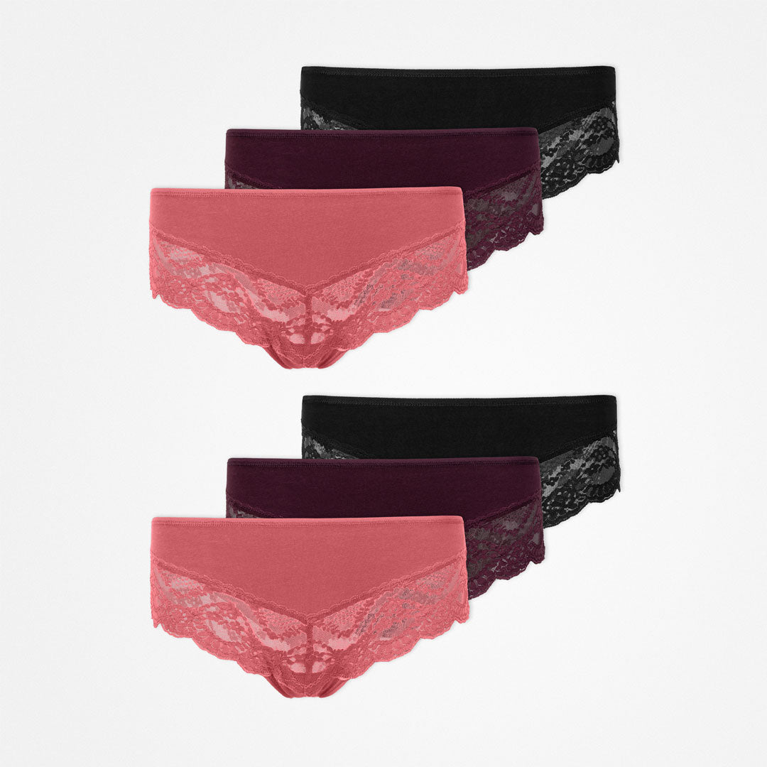 {"alt": "Hipster Panties mit Spitze - Unterhosen - Mix (Mauve/Weinrot/Schwarz)", "quantity":"2"}