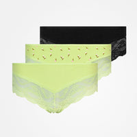 Hipster Panties avec dentelle - Sous-vêtements -Mix Print (Noir/Vert)