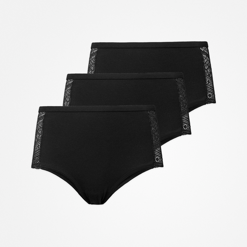 High Waist Hipster Panties mit Spitze - Unterhosen - Schwarz