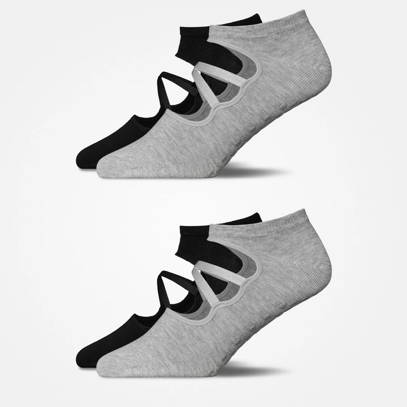 {"alt": "Pilates Socken mit Riemchen - Socken - Mix (Schwarz/Grau)", "quantity":"2"}