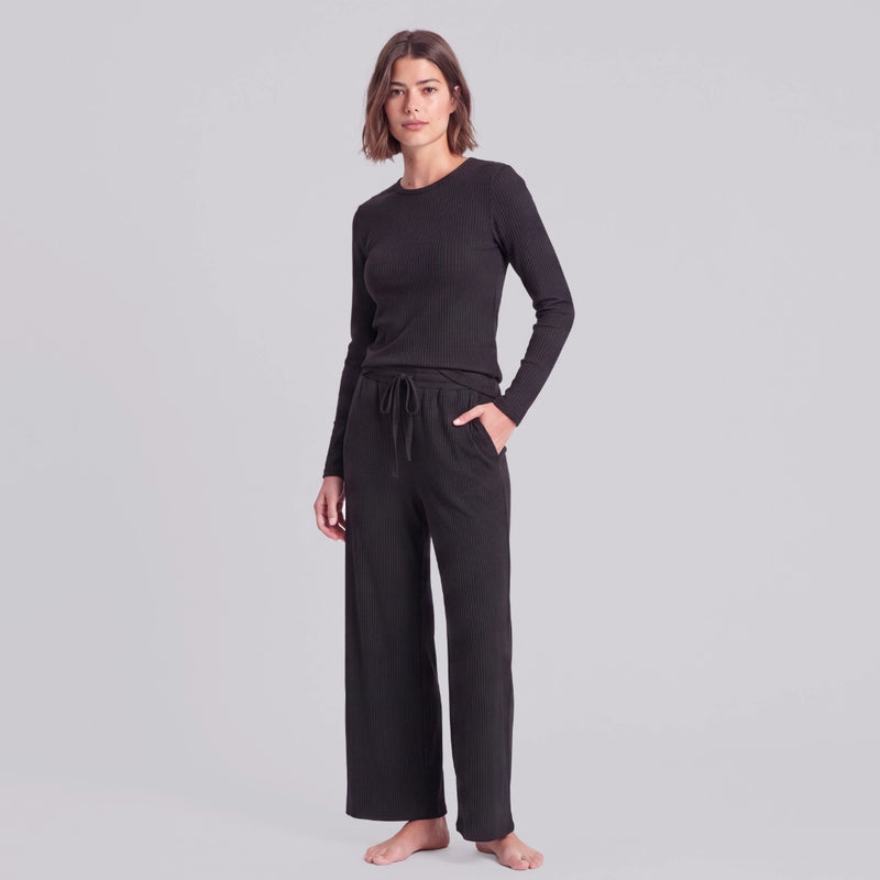 Pantaloni lounge donna a coste | Nero