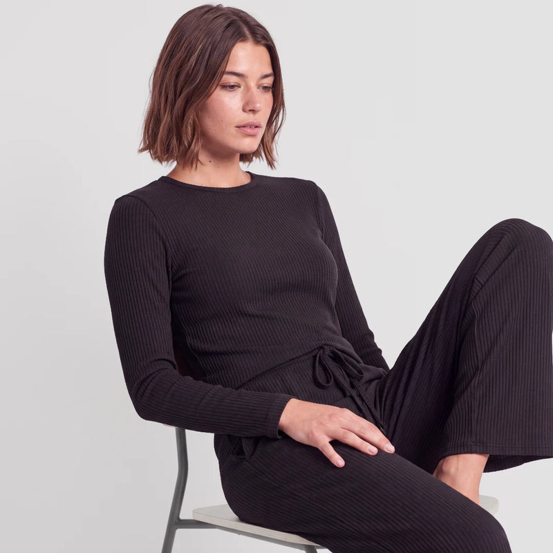 Pantaloni lounge donna a coste | Nero