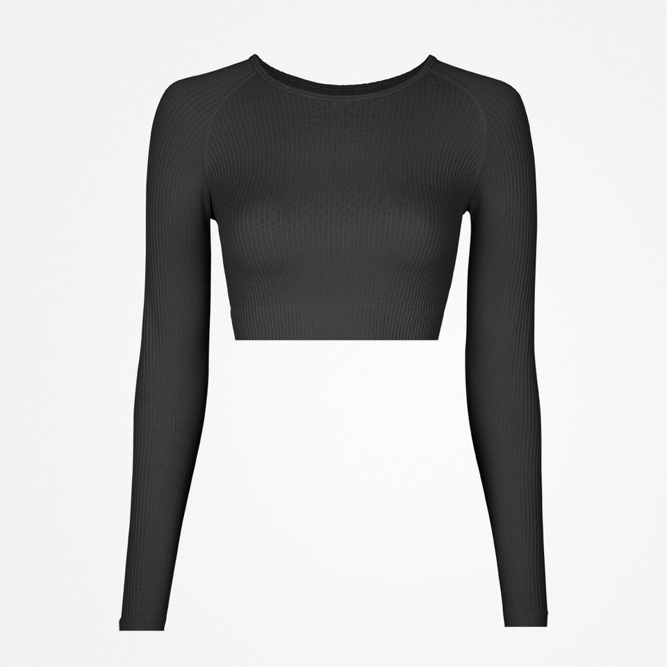 T-shirt de sport côtelé manches longues femme - Hauts - Noir 
