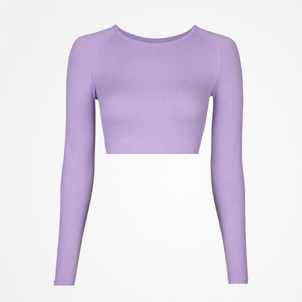 T-shirt de sport côtelé manches longues femme - Hauts - Lilas pastel