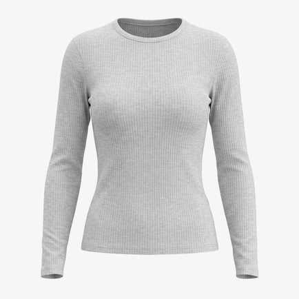 Langarmshirt Damen Rippstruktur - Oberteile - Hellgrau Meliert