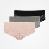 Hipster Panties avec dentelle - Sous-vêtements - Mix (Abricot/Vert/Noir)