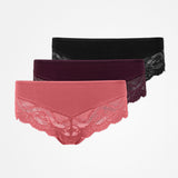 Hipster Panties avec dentelle - Sous-vêtements - Mix (Mauve/rouge vin/noir)