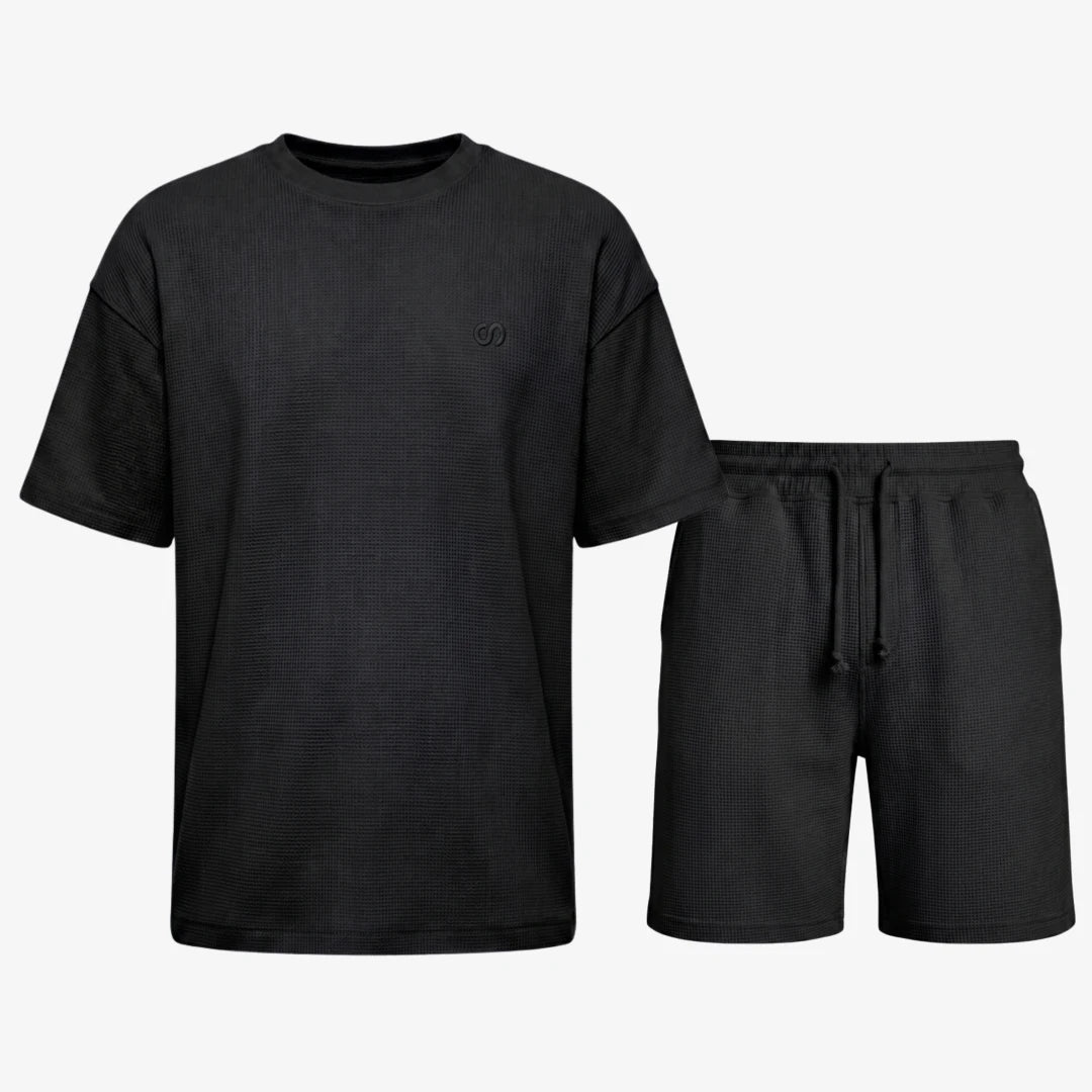 Schlafanzug Set Waffle Herren kurz - Kleidung - Schwarz