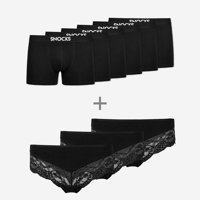 Partner Bundle Hipster - Boxershorts mit Logo - Hipster Panties mit Spitze