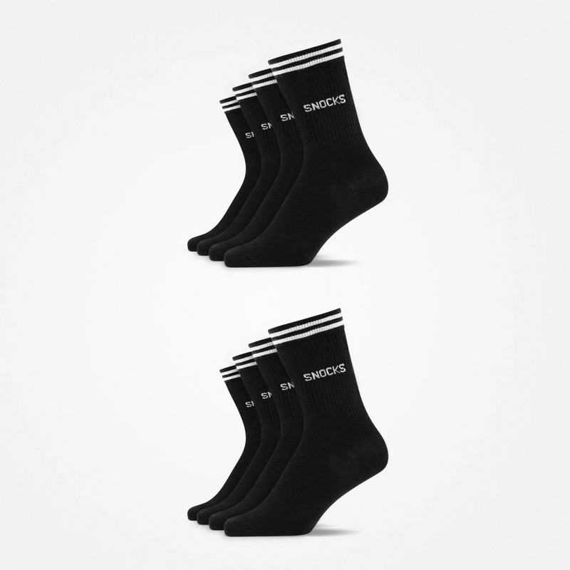 {"alt": "Hohe Sportsocken mit Streifen - Socken - Schwarz", "quantity":"2"}