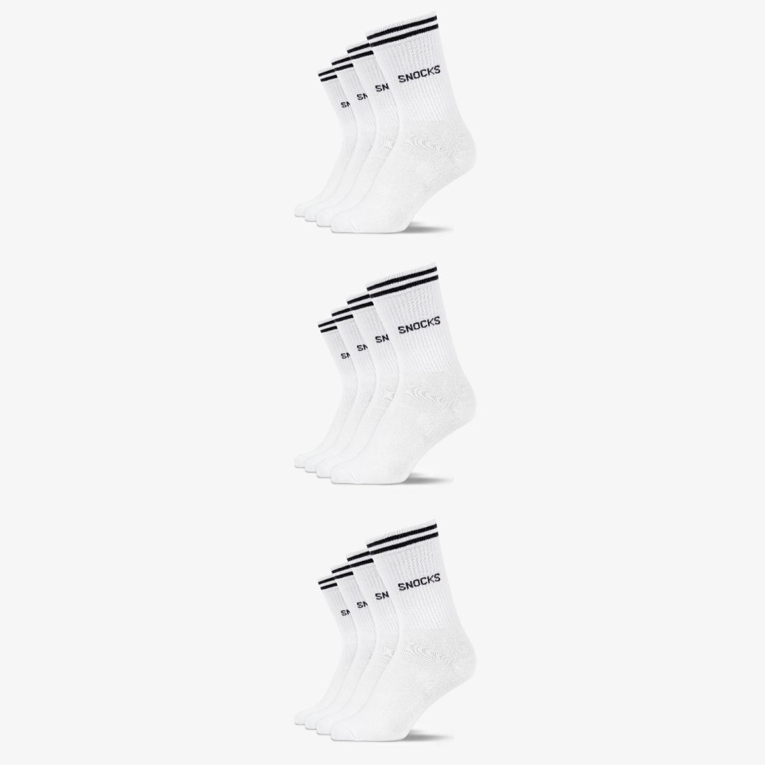 {"alt": "Hohe Sportsocken mit Streifen Kinder - Socken - Weiß", "quantity":"3"}