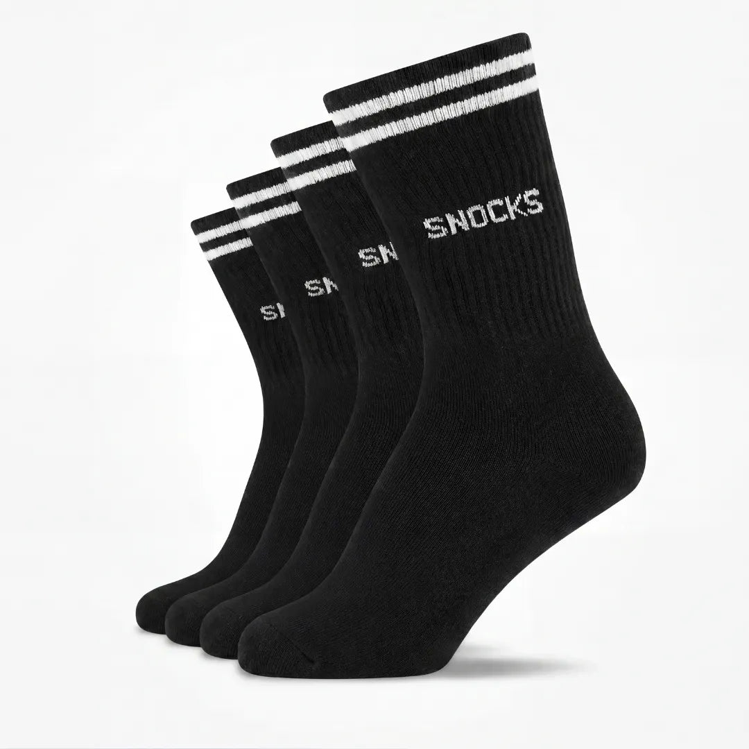 {"alt": "Hohe Sportsocken mit Streifen Kinder - Socken - Schwarz", "quantity":"1"}