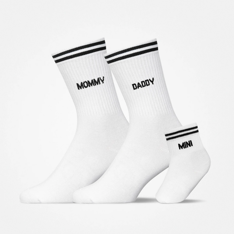 Familiensocken „Mommy, Daddy, Mini“ | Weiß