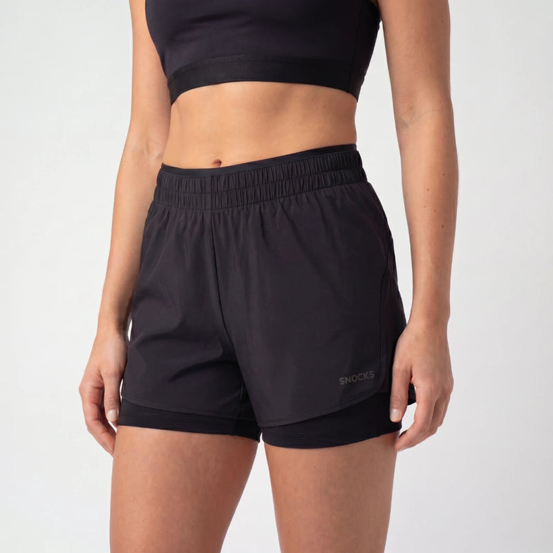 Pantaloncini sportivi 2 in 1 da donna | Nero