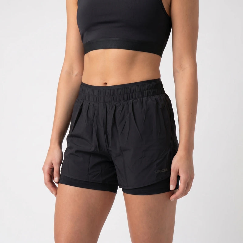 2 in 1 Sport Shorts Damen | Schwarz