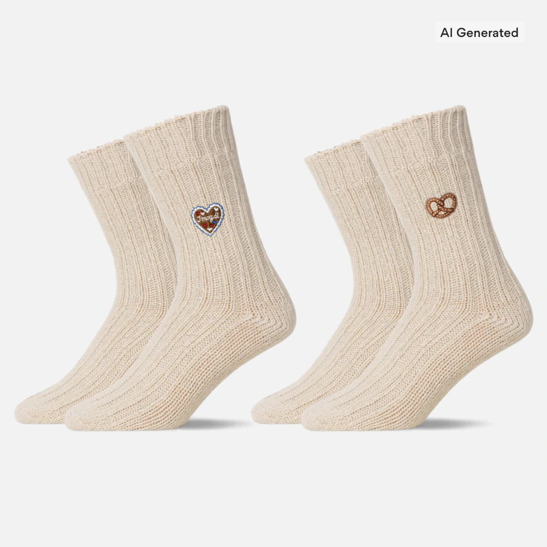 Norweger Socken - Socken - Off White "Lebkuchenherz & Brezn"-Edition