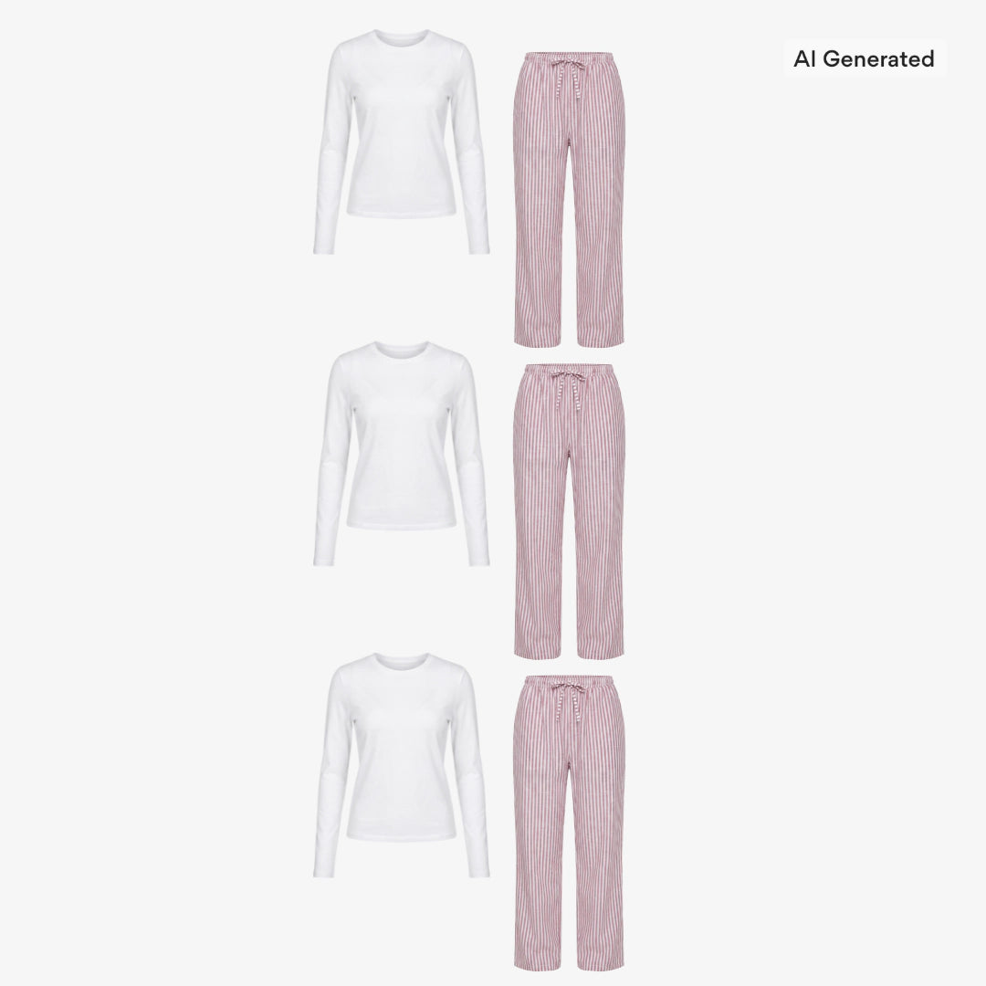 {"alt": "Schlafanzug Set Gestreift Damen lang - Kleidung - Coral Pink/Weiß", "quantity":"3"}