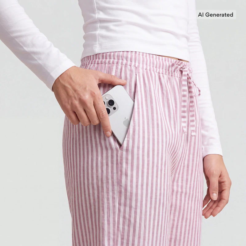 Schlafanzug Set Gestreift Damen lang - Kleidung - Taschen