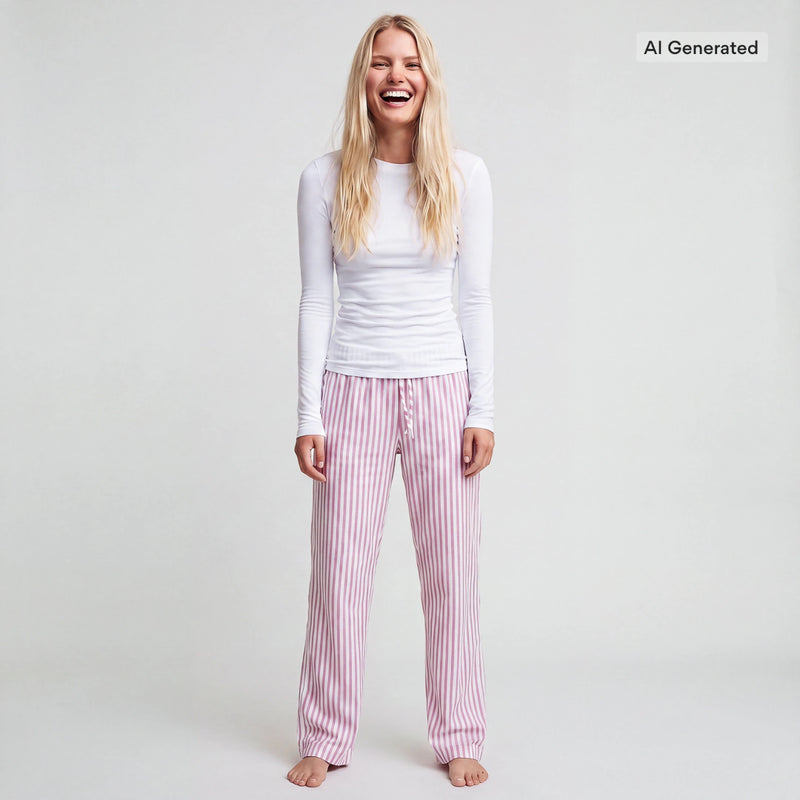 Schlafanzug Set Gestreift Damen lang - Kleidung - Weite Hose